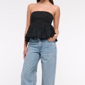 Wayf Black Strapless Crop Bubble Top